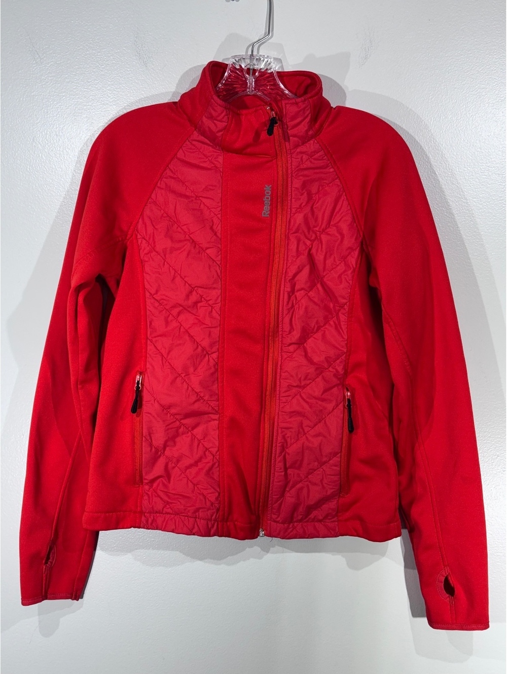Reebok Women's Red Quilted and Fleece Full-Zip Jacket